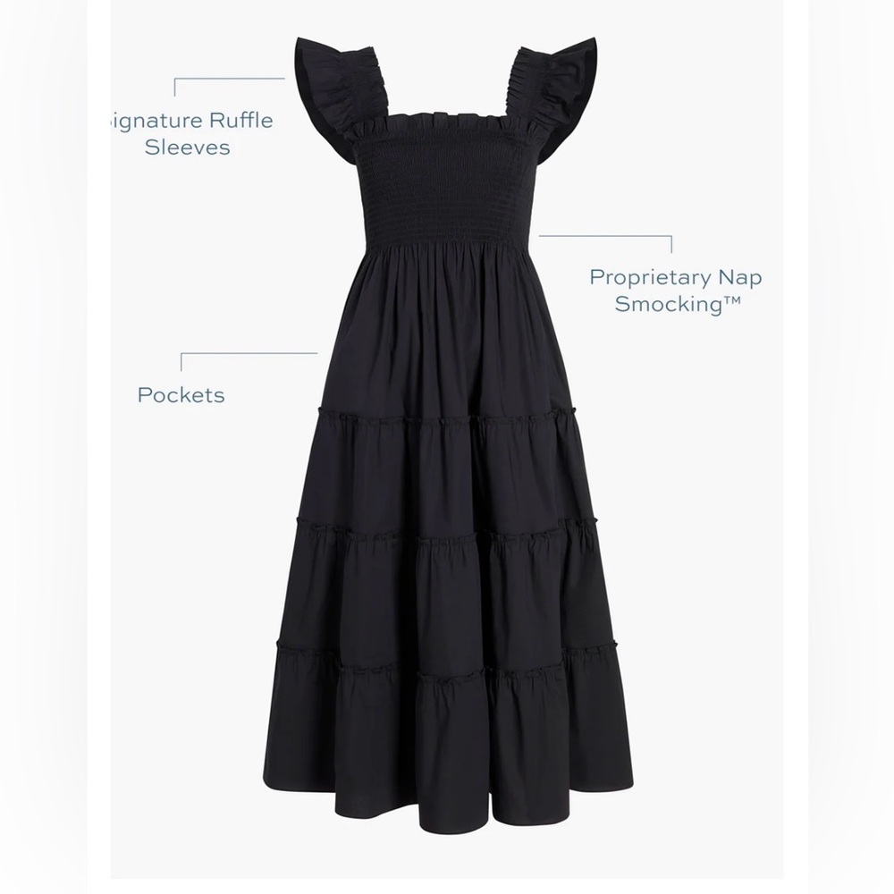 HILL HOUSE HOME
Ellie Nap Dress Black Size XXS Ruffle Sleeves Pockets Smocking - Picture 7 of 9